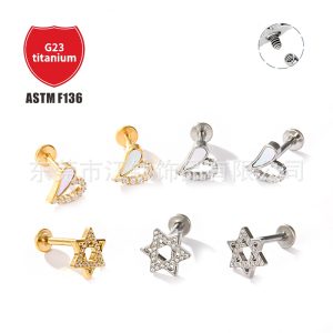 G23 Titanium Alloy Heart Star Inlaid Zircon Cartilage Earring - Gold