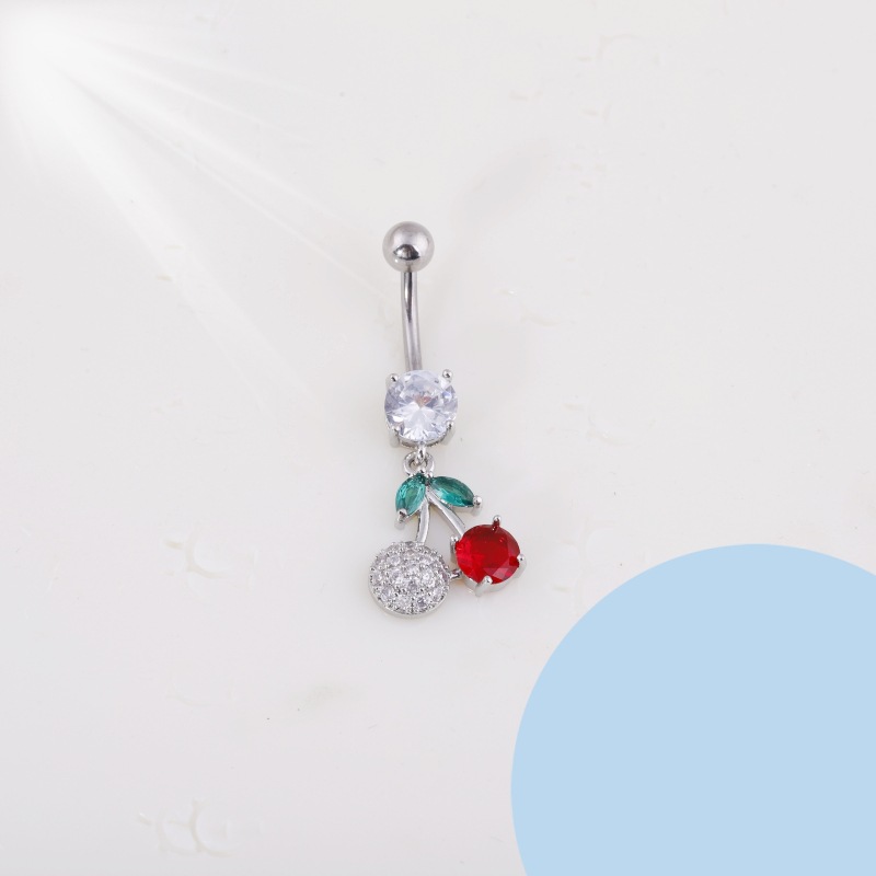 European American Copper Inlaid Zircon Colorful Fruit Collection Navel Ring Stainless Steel Belly Button Piercing - Image 5