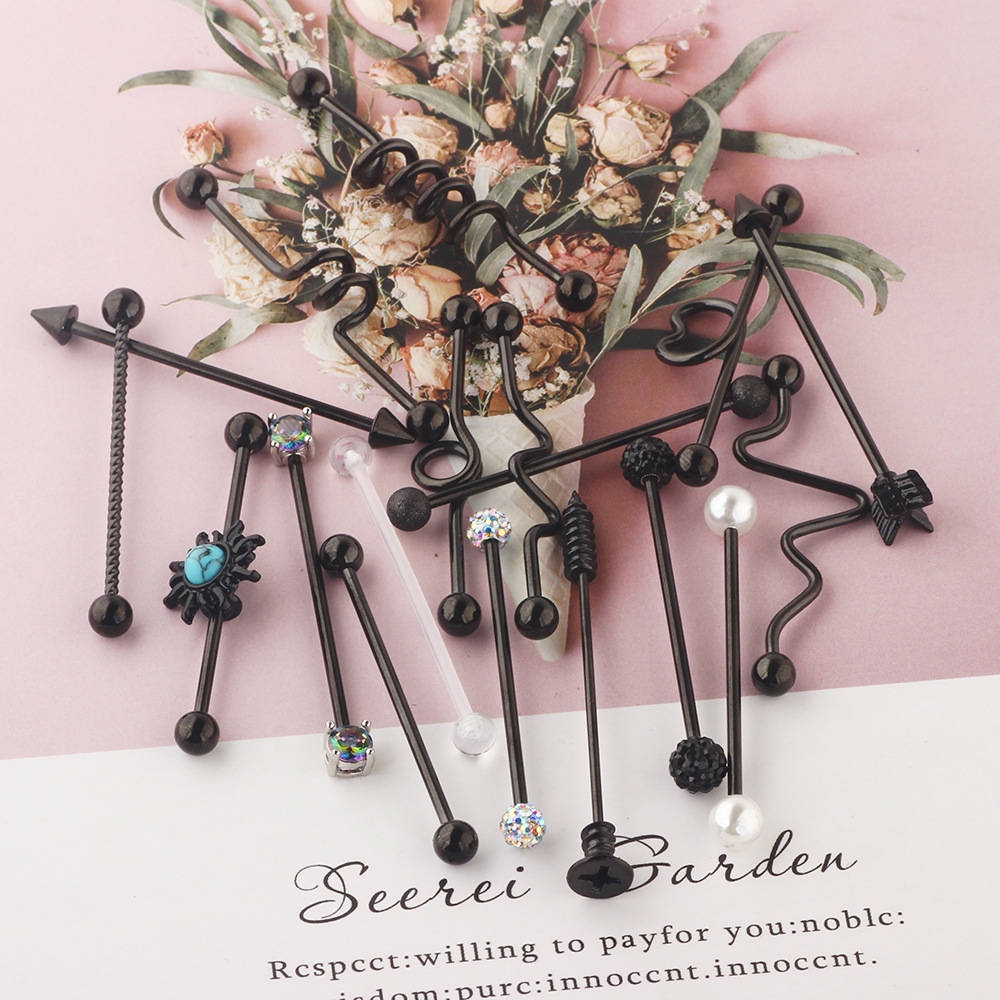 18Pcs Industrial Barbell Crossbar Set Stainless Steel Double Ear Piercing Jewelry for Women - Image 4