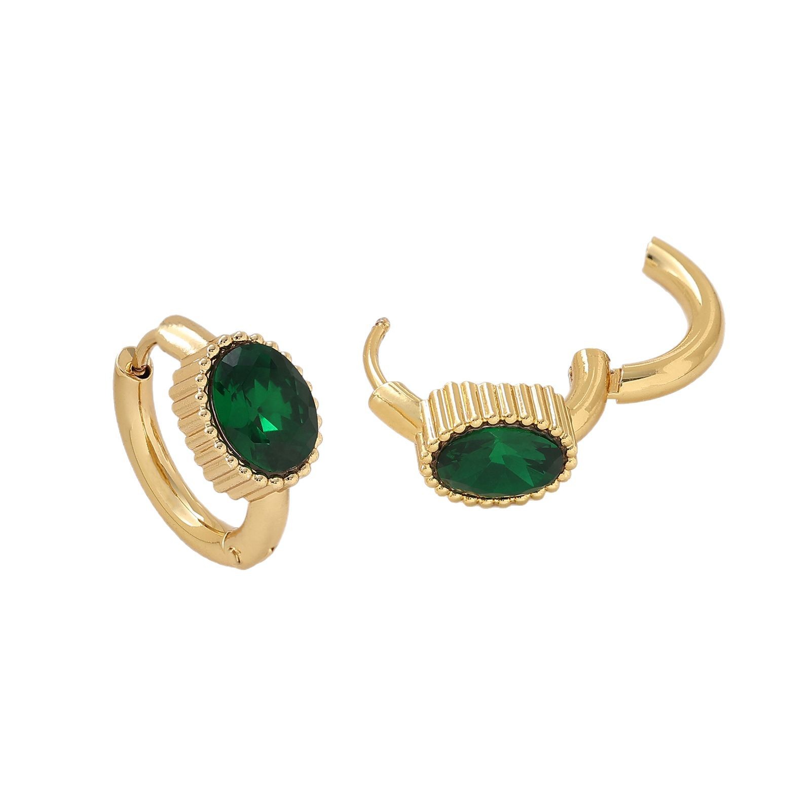 European American Geometric Zircon Inlaid Stud Earrings Stainless Steel 18k Plated Women - Image 5