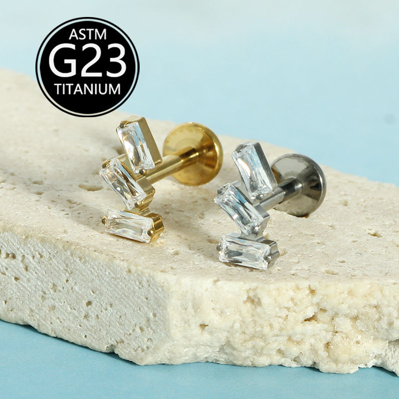 G23 Titanium Zircon Lip Nail Internal Thread Ear Nose Cartilage Stud Body Piercing Jewelry - Image 2