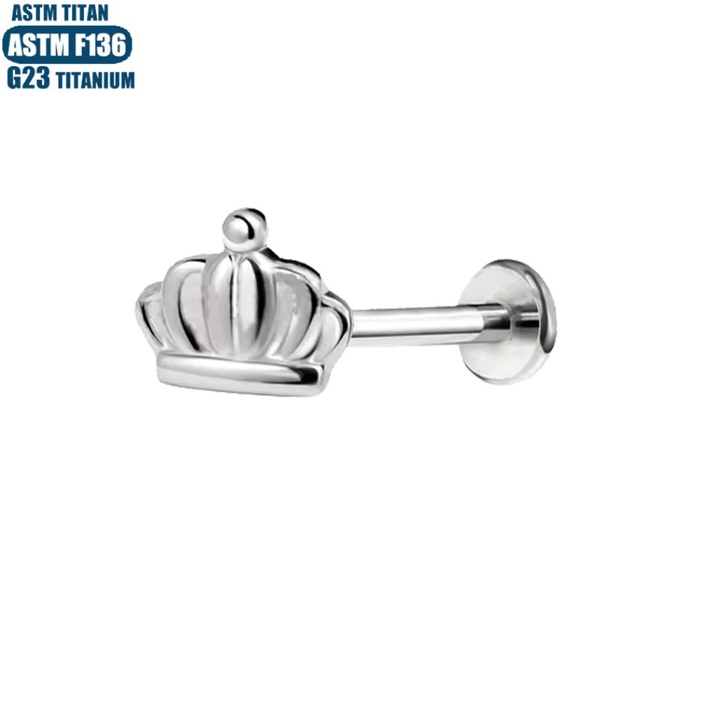 F136 Titanium Alloy Crown Lip Ring Internally Threaded Piercing Jewelry Black 1.2mmx10mm - Image 2