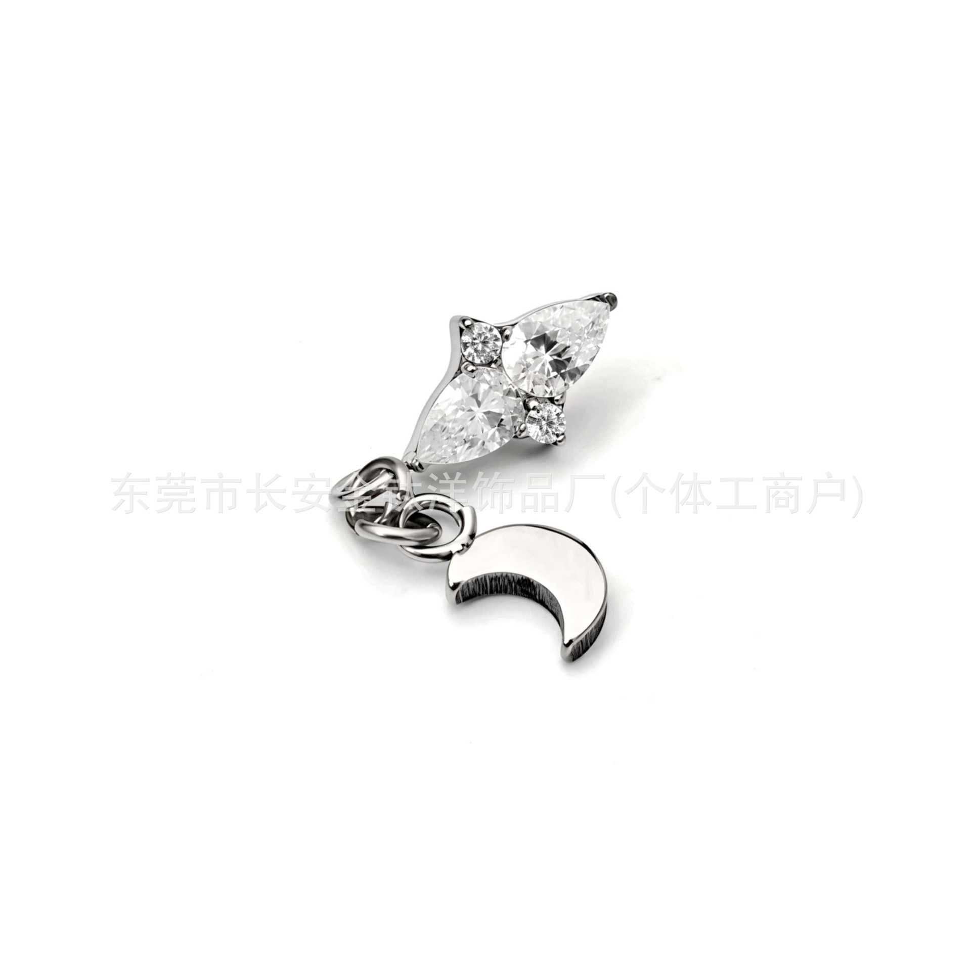 F136 Titanium Cross Flower Moon Pendant Earring Studs - Cartilage Ear Bone Studs, G23 Titanium Alloy Body Piercing Jewelry - Image 3