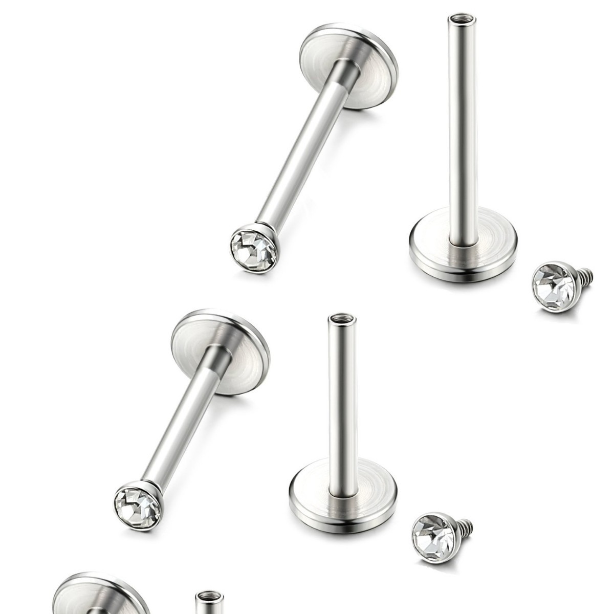 G23 Titanium Lip Labret Stud with Diamond Cup Zircon Ball Internally Threaded Piercing Jewelry - Image 2