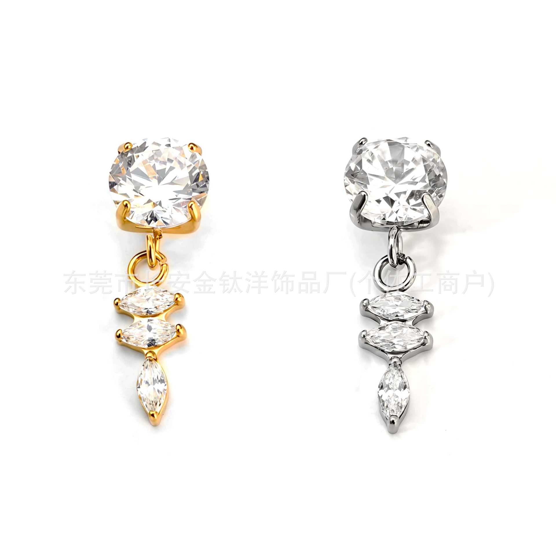 F136 Titanium Gold-Plated Round Zircon Triple Marquise Pendant Lip Stud Ear Stud Ear Bone Stud G23 Titanium Alloy Piercing Jewelry - Image 5