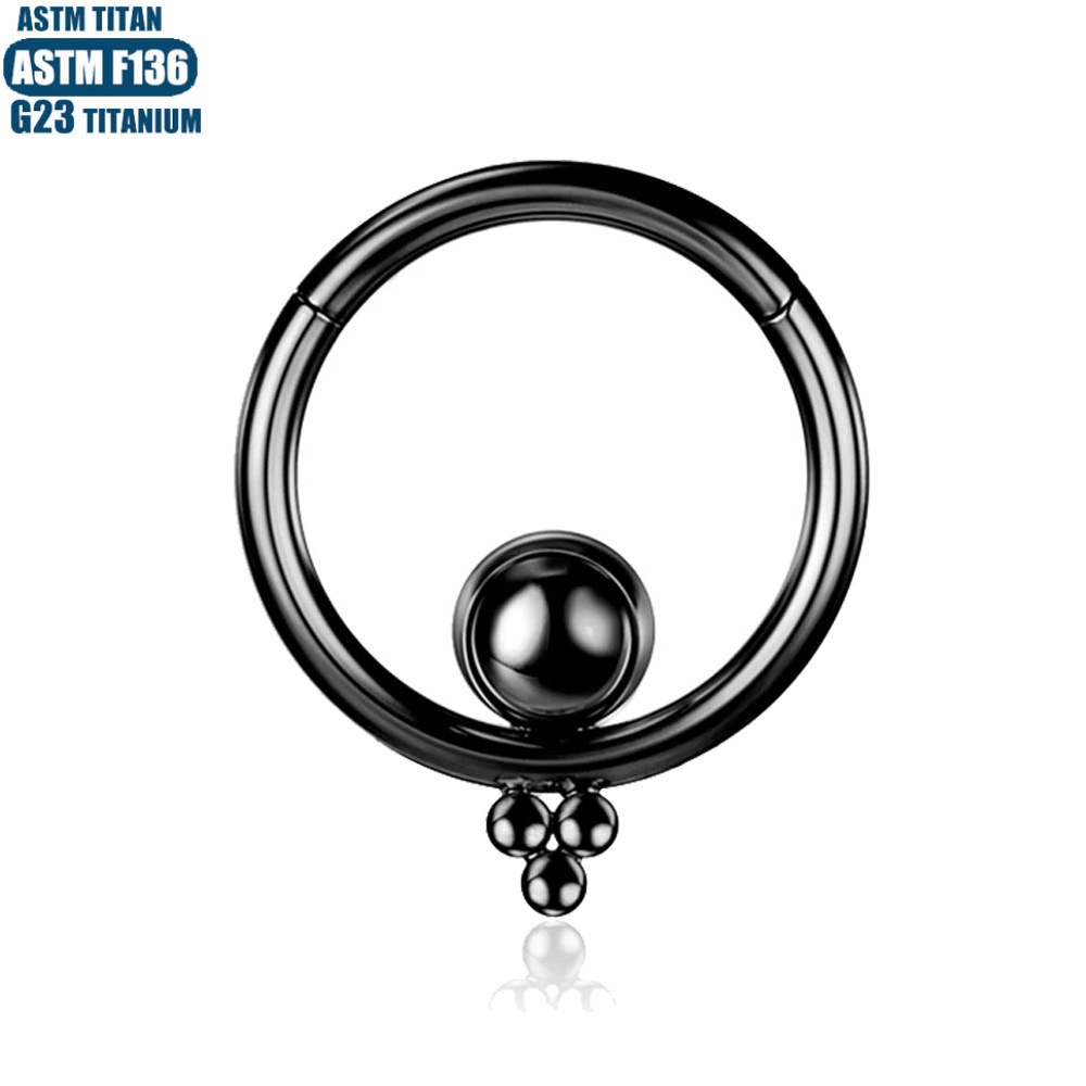 F136 Titanium Nose Ring Seamless Hoop - Welded Bead Hinge Cartilage Earring - Black Geometric Body Piercing Jewelry - Image 2