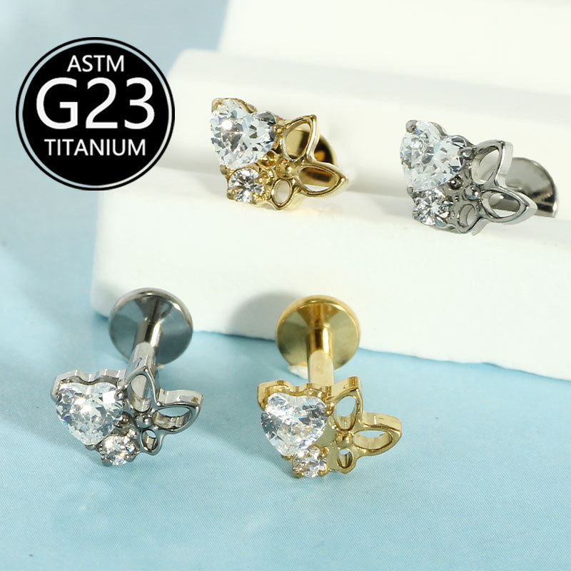 G23 Titanium Heart Lip Piercing Jewelry with Zircon - Labret Stud Cartilage Ear Bone Nail Wholesale - Image 3