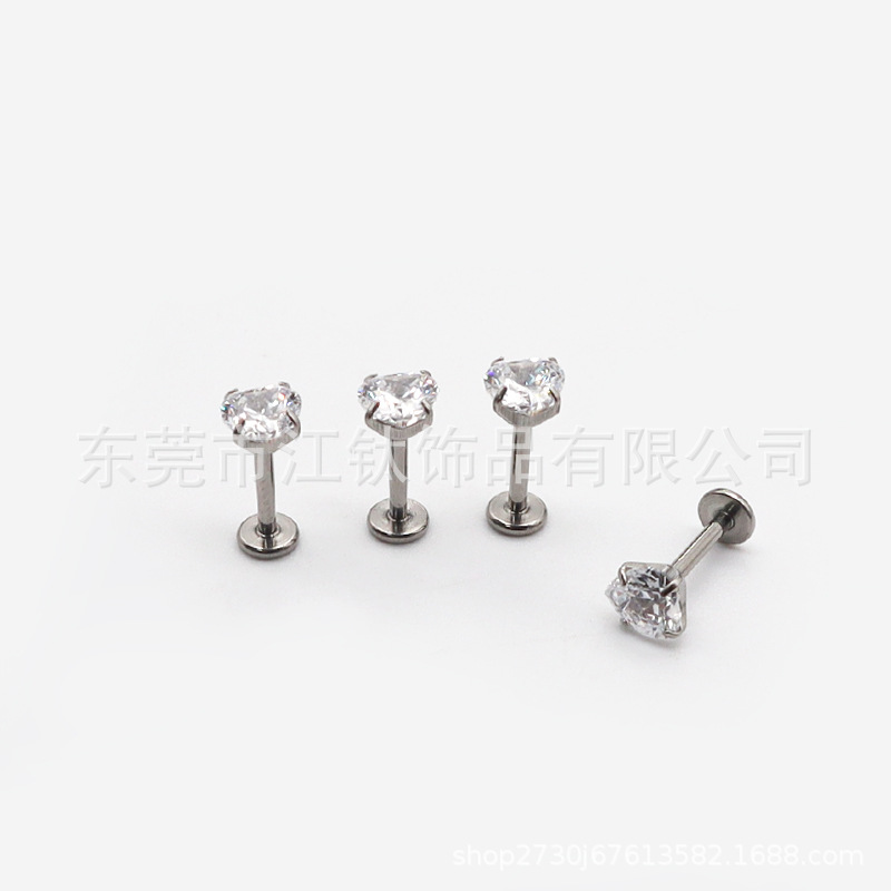 F136 Titanium Zircon Earring Four-Claw Inlaid 5A Heart-Shaped Zircon G23 Titanium Alloy Body Piercing Jewelry Earbone Nail - Image 4