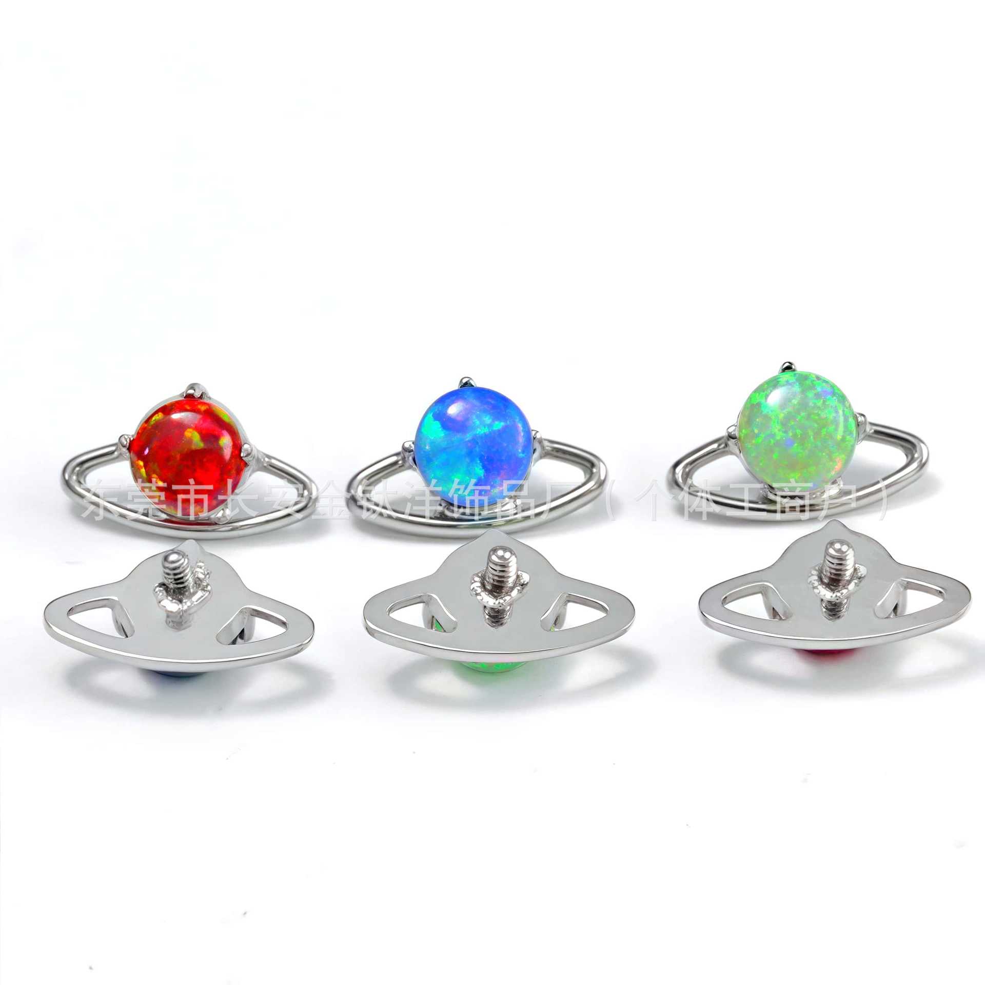 F136 Titanium Round Planet Orbit Opal Lip Stud Earring Cochlear Ear Bone Stud G23 Titanium Alloy Piercing Jewelry - Image 2