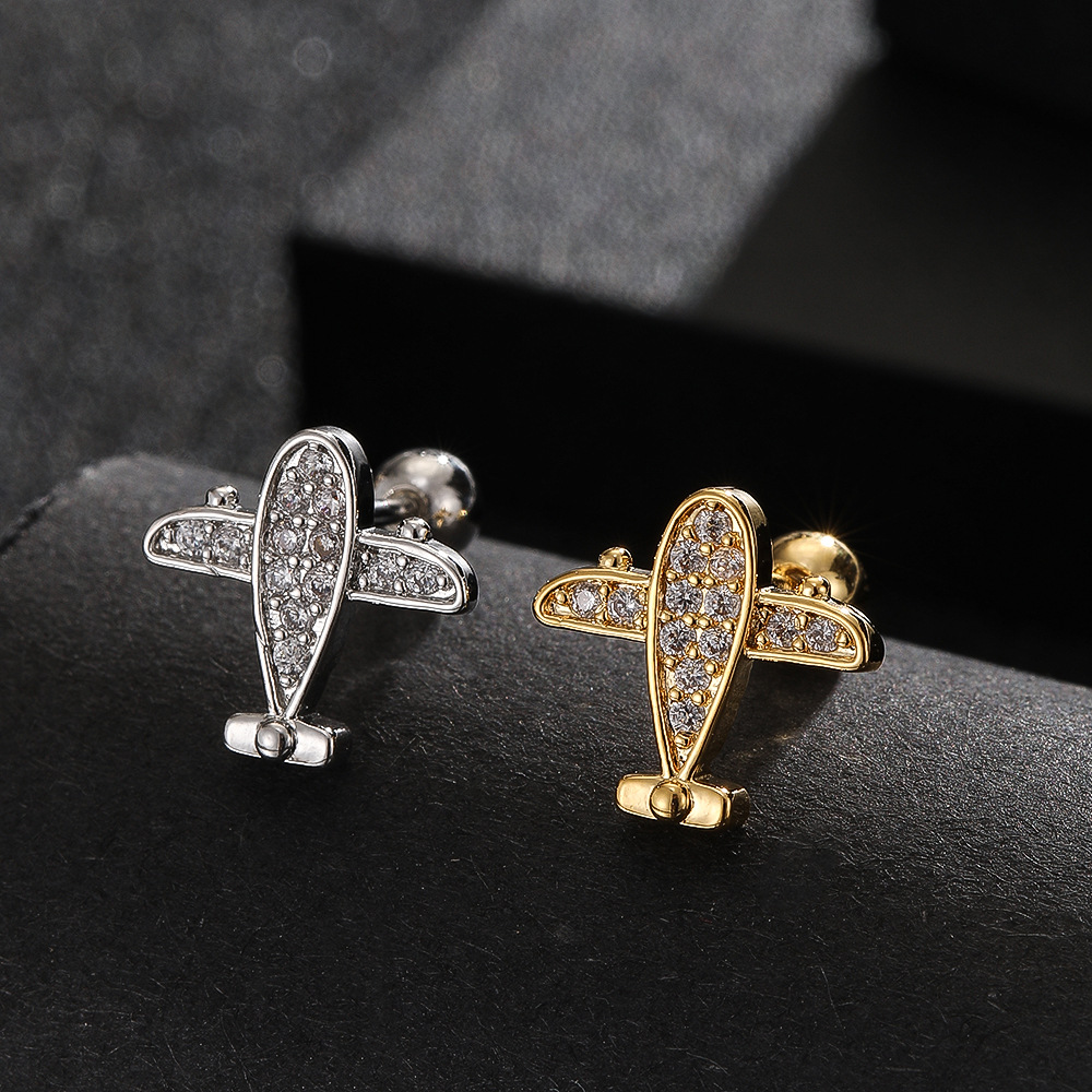 Exquisite Zircon Spider Airplane Elephant Micro-Set Soft Ear Bone Nails Creative Earrings for Women Men - Image 5