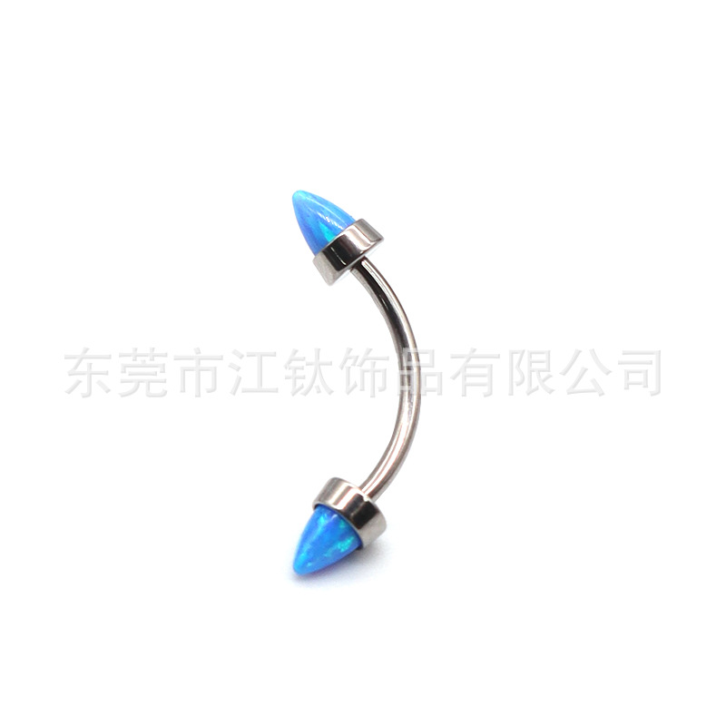 F136 Opal Pointed Eyebrow Barbell Internally Threaded G23 Titanium Body Piercing Jewelry - Image 4