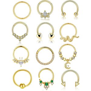 12Pcs Stainless Steel Open Nose Ring Set European American Bat Zircon Earrings Nose Stud Piercing Jewelry