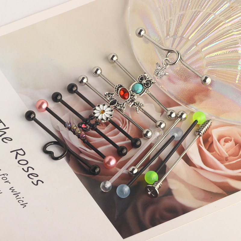 European American Trendy Ear Studs Butterfly Snake Industrial Barbell Cross Bar Ear Bone Nail Piercing Jewelry Set - Image 3