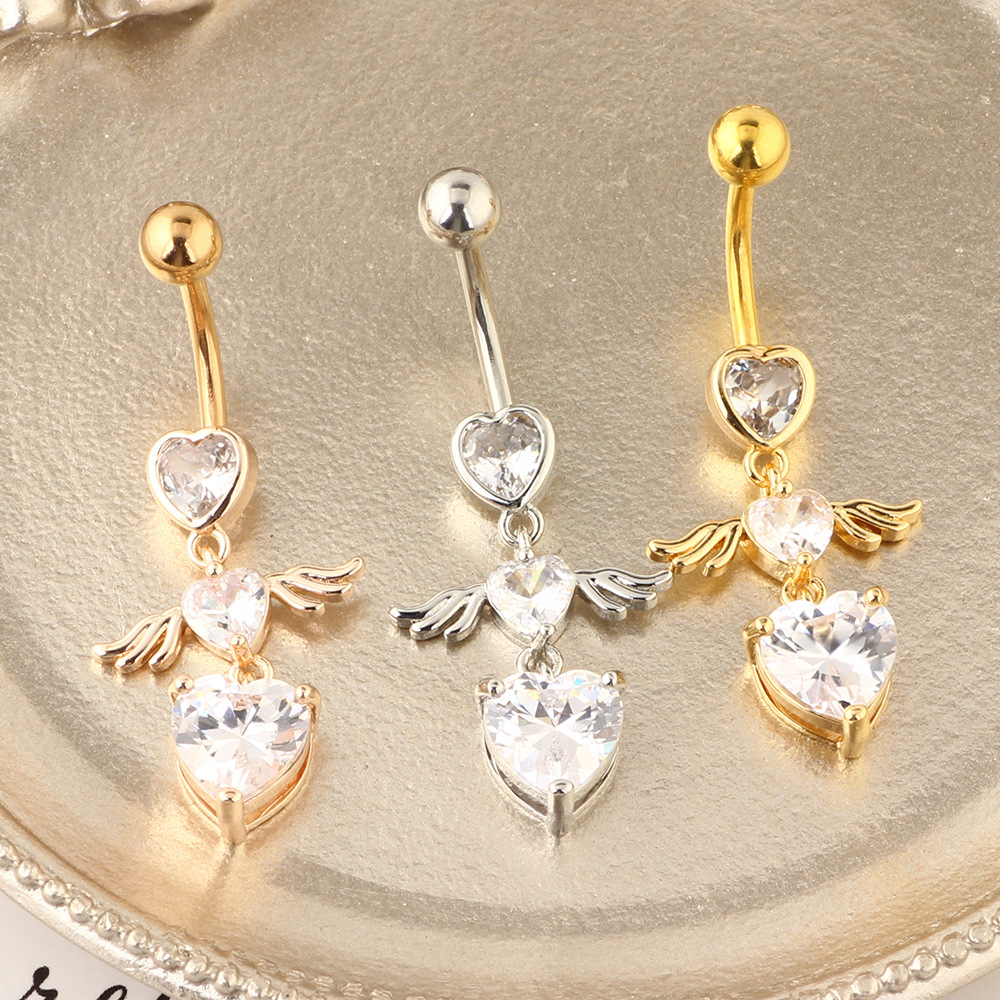 Angel Zircon Navel Ring Body Piercing Double Zirconium Belly Button Rings - Rose Gold 316L Steel - Image 4