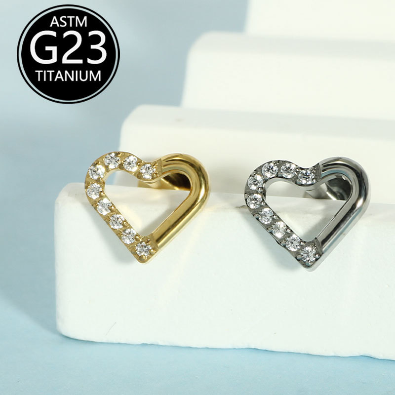 G23 Titanium Alloy Love Zircon Lip Piercing Stud Heart Shape Cartilage Earring Nose Nail Body Jewelry Wholesale - Image 5