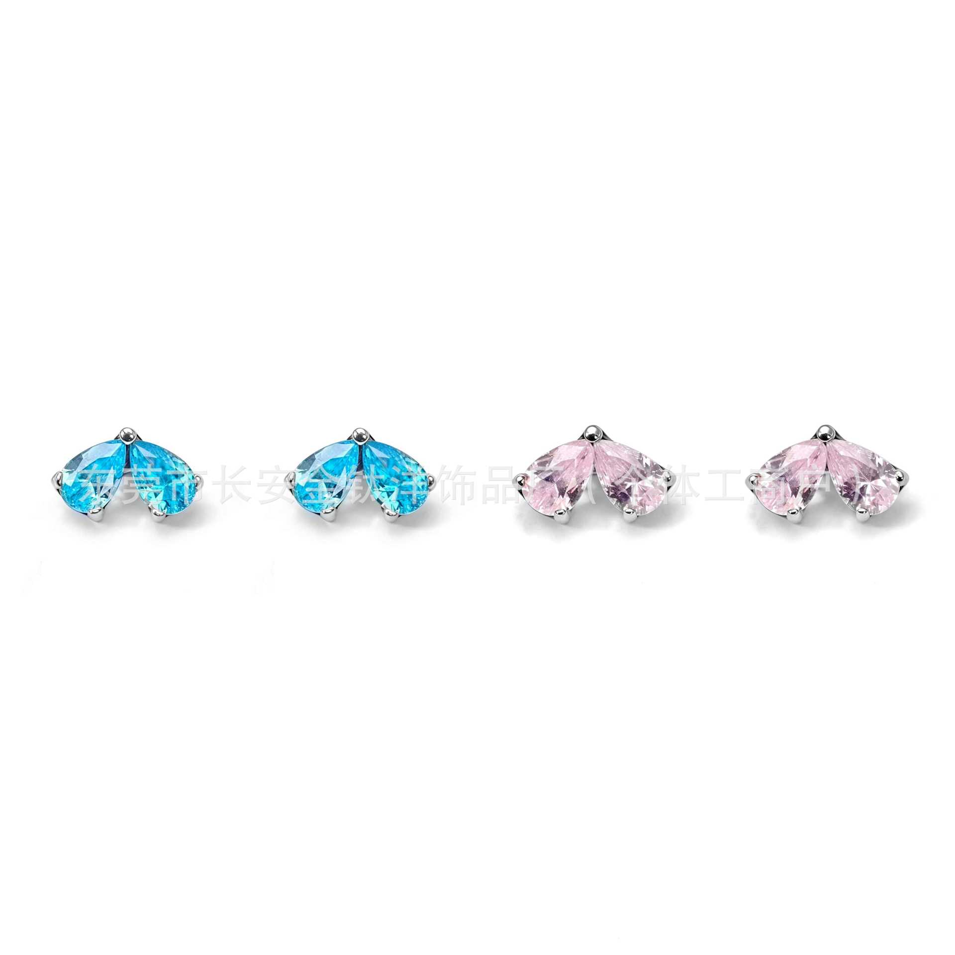 F136 Titanium 18K Gold-Plated Water Drop Petal Zircon Lip Stud Nose Stud Ear Stud Ear Bone Stud G23 Titanium Alloy Piercing Jewelry - Image 2