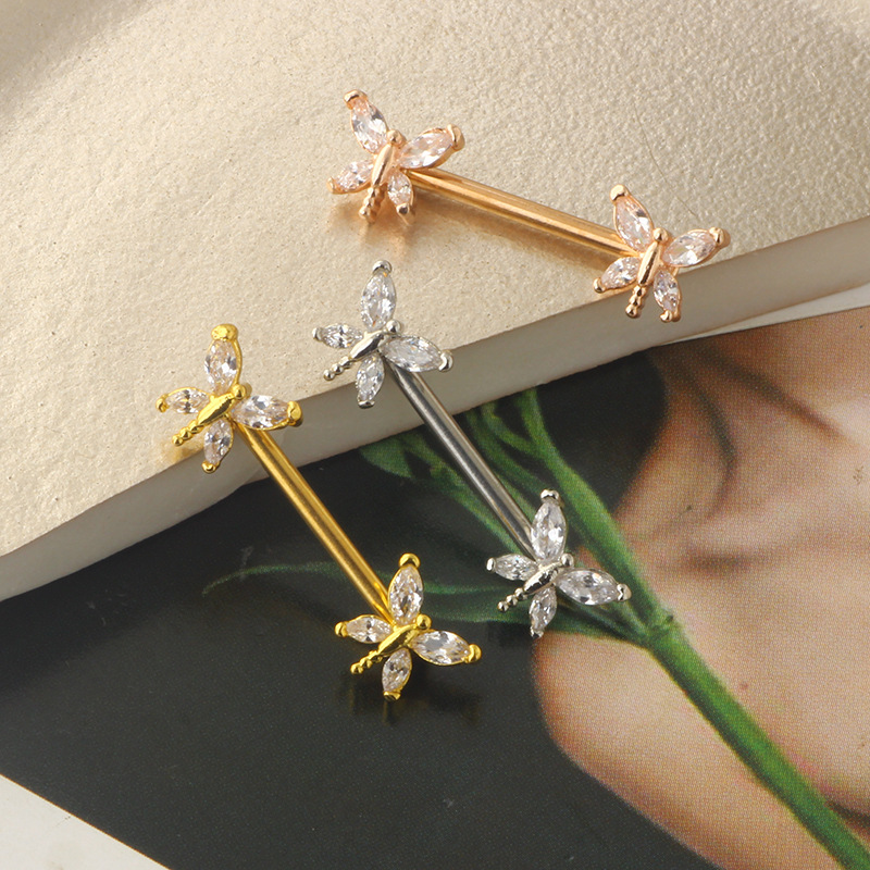 Dragonfly Straight Screw Ring 14G 16mm Body Piercing Jewelry Zircon Nail Style - Image 4