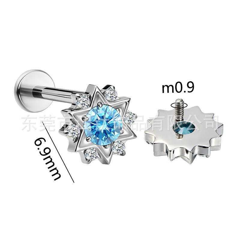 G23 Titanium Alloy Snowflake Six-Pointed Star Inlaid Zircon Ear Cartilage Stud Earring Body Piercing Jewelry - Image 2