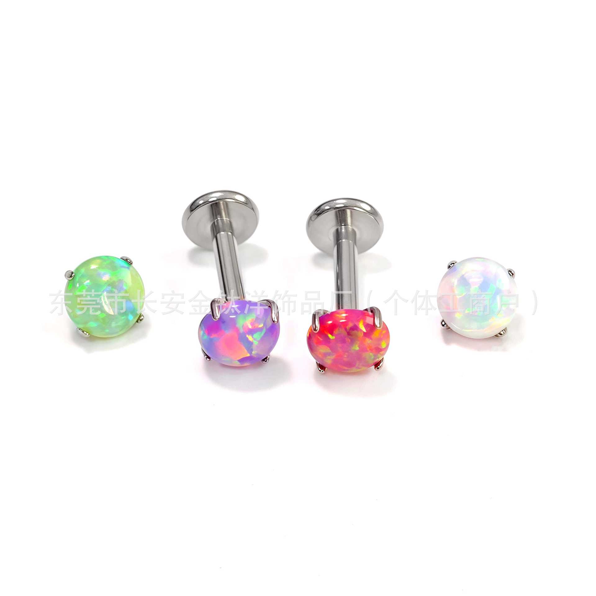 Internally Threaded F136 Titanium Opal Flat-Back Lip Stud Earring with Embedded G23 Titanium Alloy - 4mm - Image 3