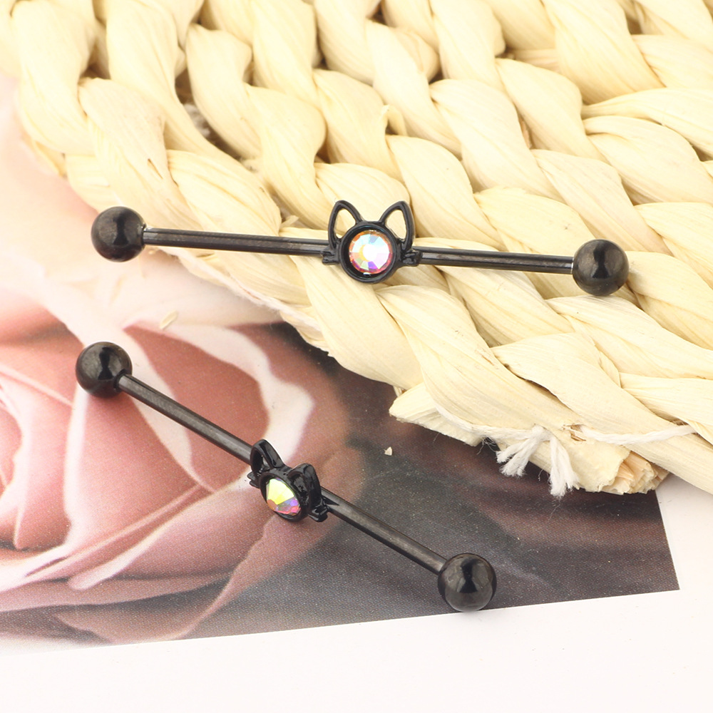 Black Cat Geometric 316L Surgical Steel Industrial Barbell Bridge Ear Piercing Jewelry - Image 2