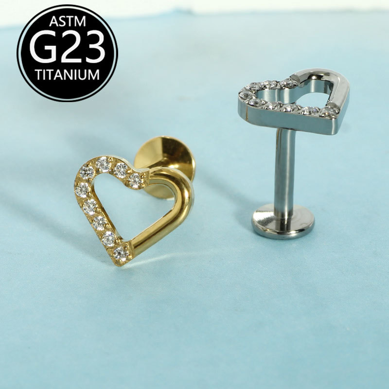 G23 Titanium Alloy Love Zircon Lip Piercing Stud Heart Shape Cartilage Earring Nose Nail Body Jewelry Wholesale - Image 3