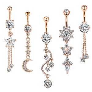 Amazon Zircon 5-Piece Belly Ring Set Stainless Steel Navel Ring Body Piercing Jewelry with Crown Design