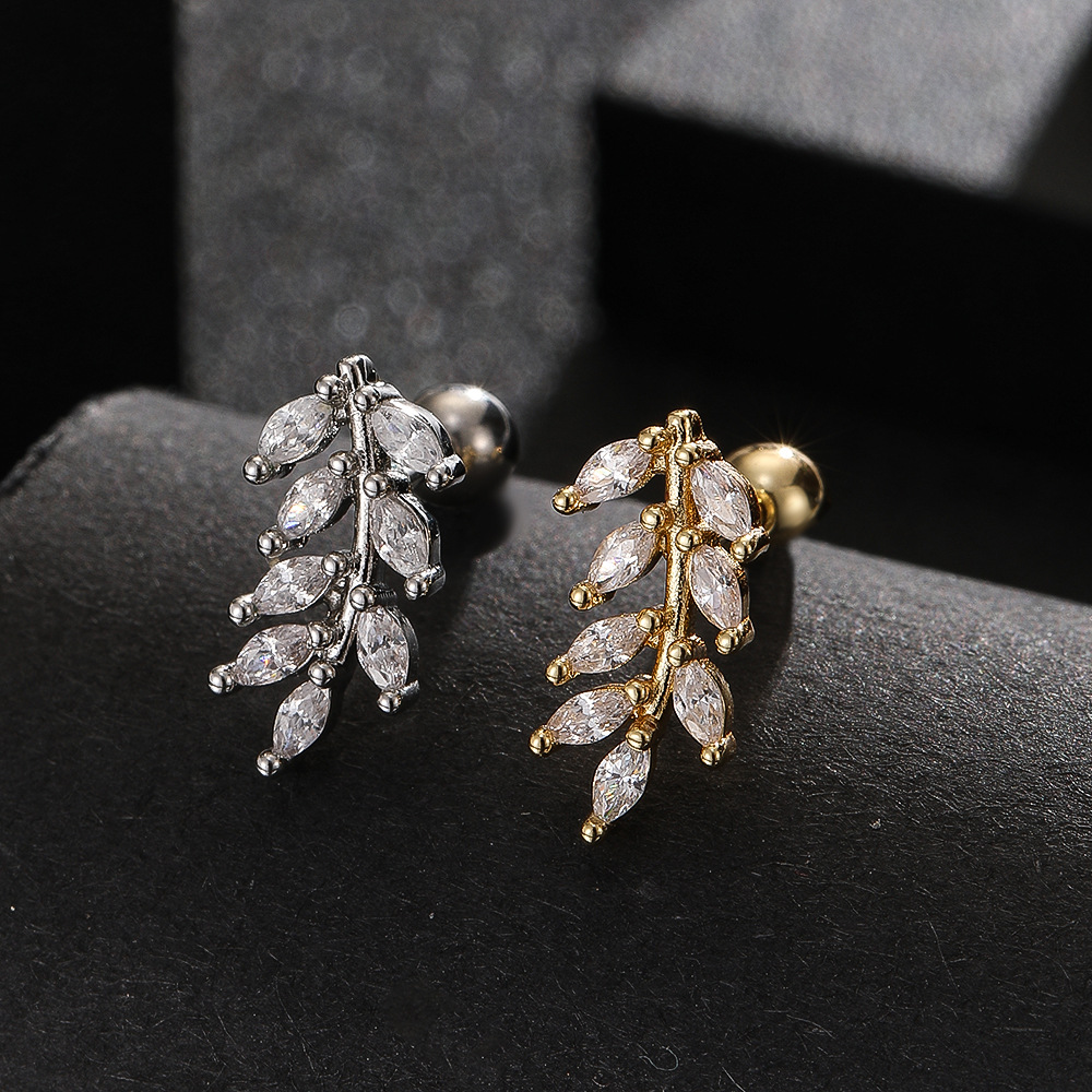 Elegant 18K Gold Plated Titanium Steel Screw Rod Ear Bone Nails Leaf Cross Cartilage Earrings High-End Niche Ear Jewelry - Image 5