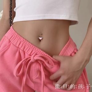 Pink Flower Wild Fan Trace Belly Button Ring Hot Girl Style 316L Surgical Steel Externally Threaded Navel Piercing Jewelry