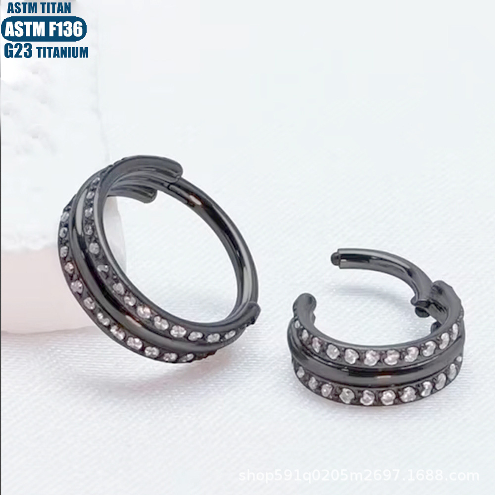 F136 Titanium Double Layer Zircon Nose Ring Seamless Ring Piercing Nasal Ornament Earrings Jewelry Nose Pierced Nasal Septum Ring - Image 2