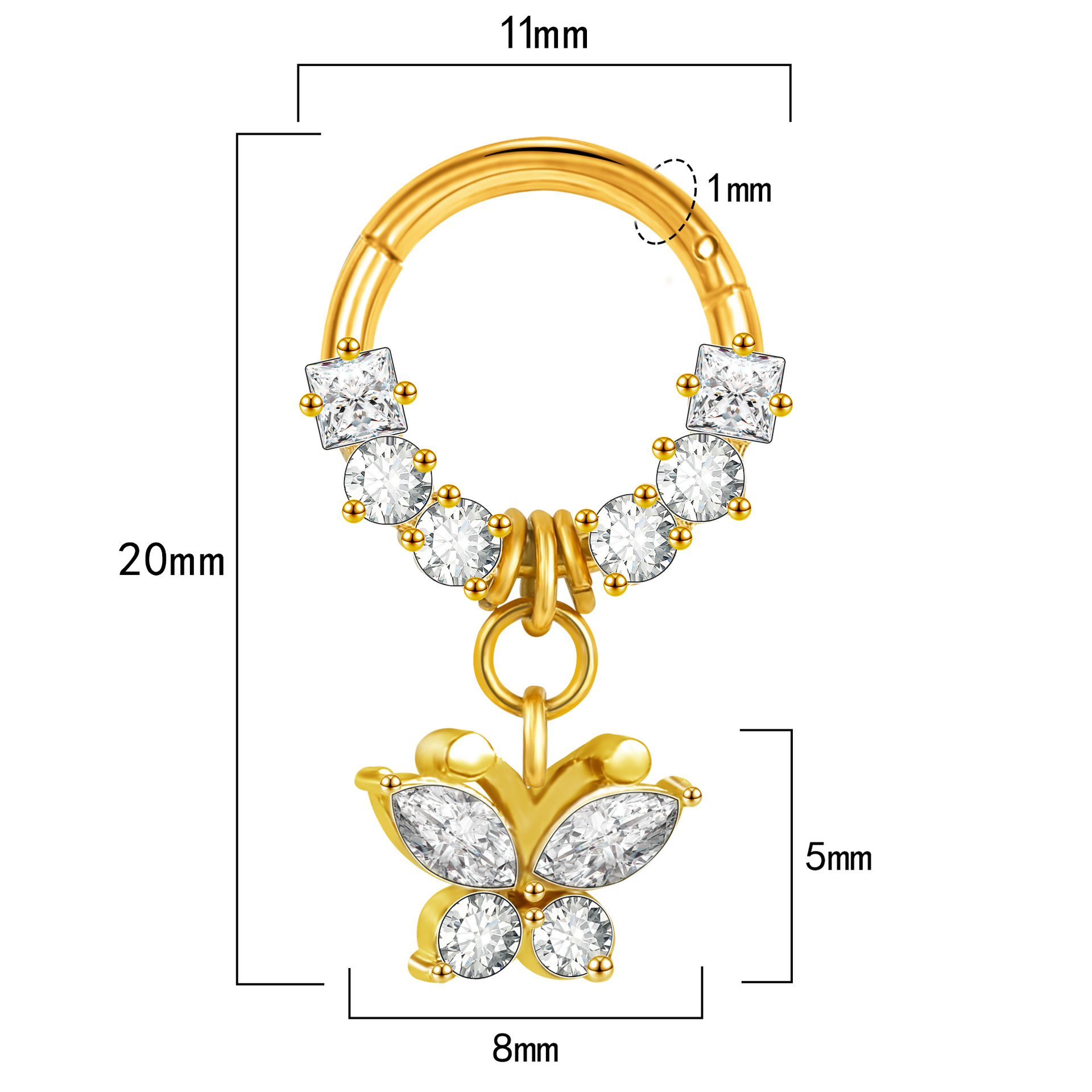 Butterfly Love CZ Zircon Stainless Steel Nose Ring Hoop Universal Set Nose Stud Jewelry - Image 5