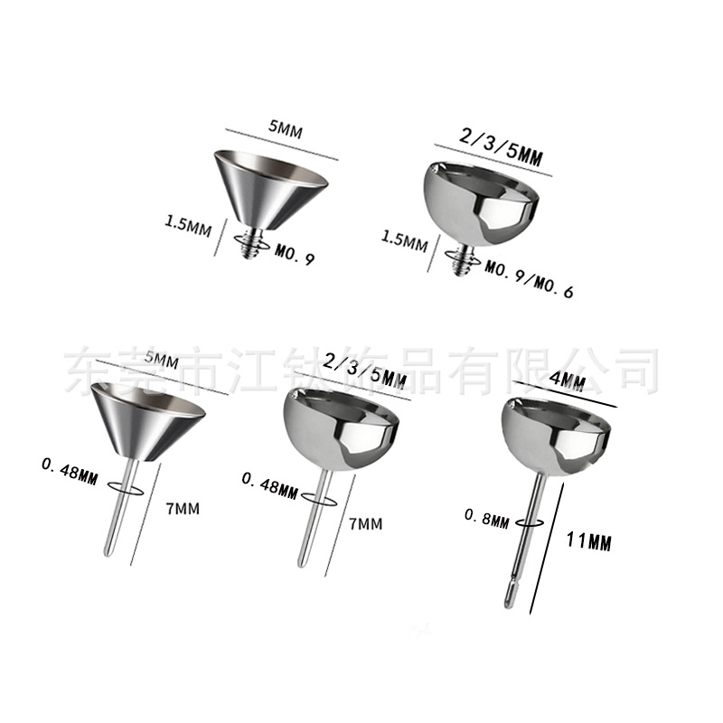 F136 Titanium Internally Threaded Pointed Bottom Cup Holder DIY Nail Sticky Drill G23 Titanium Alloy Body Piercing Cartilage Stud - Image 2