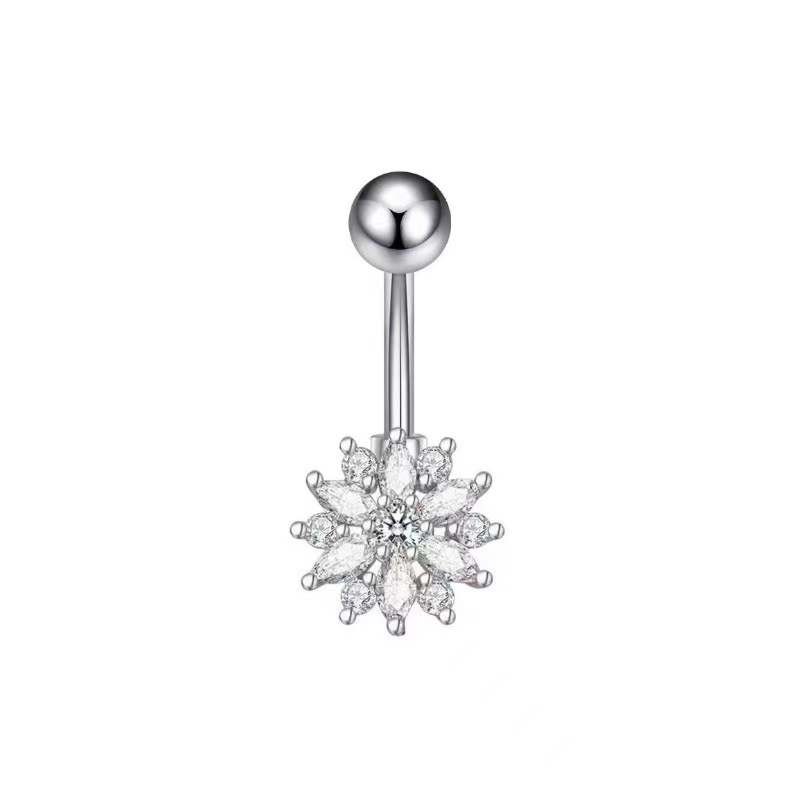 Butterfly Gold Flower Belly Button Ring Stainless Steel CZ Belly Ring Dangle Navel Jewelry - Image 4