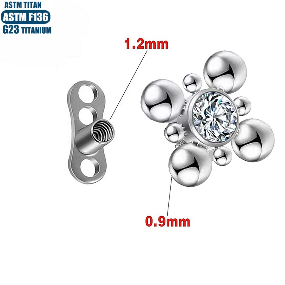 G23 Piercing Bone Implant with Zircon Inlaid Welded Ball Internal Thread Clavicle Skin Grafting Nail with Base, Silver 1.2x0.9mm - Image 3