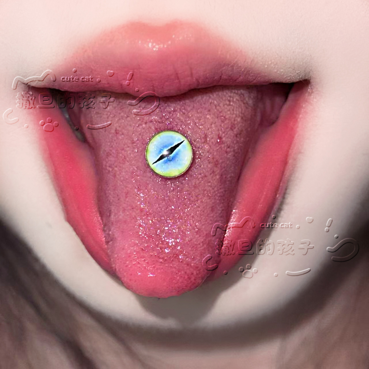Satan's Children Fiery Twins Tongue Ring 20mm 1.6mm Blue-Green Tongue Barbell Stainless Steel Piercing Jewelry - Image 3
