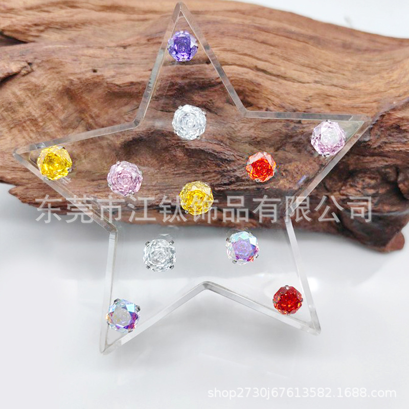 F136 Titanium 6-8mm Eight-Sided Rose Cut Bowl Bottom J Gradient Rose Tongue Nail Ear Bone Stud - Image 4