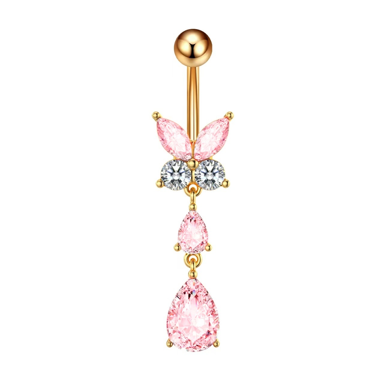 Sexy Inverted Peach Heart Long Navel Ring Marquise Belly Ring Set Copper Gold 2025 Summer - Image 4