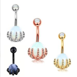 Skull Design Navel Ring Stainless Steel Dangle Belly Button Jewelry Turquoise Ball
