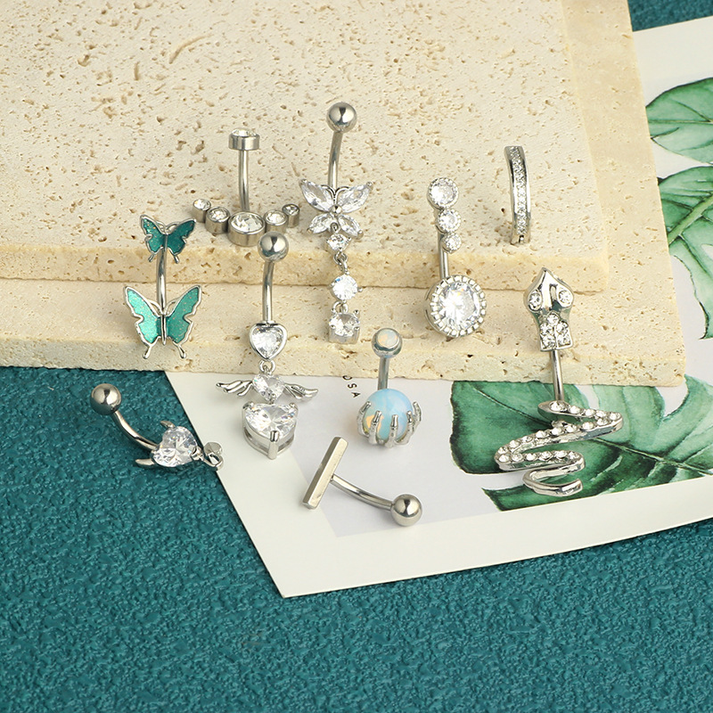 Amazon New Inlaid Zircon Love Belly Button Ring Butterfly Inverted Belly Button Nail Snake Belly Button Ring Piercing Jewelry 10 Pieces - Image 4