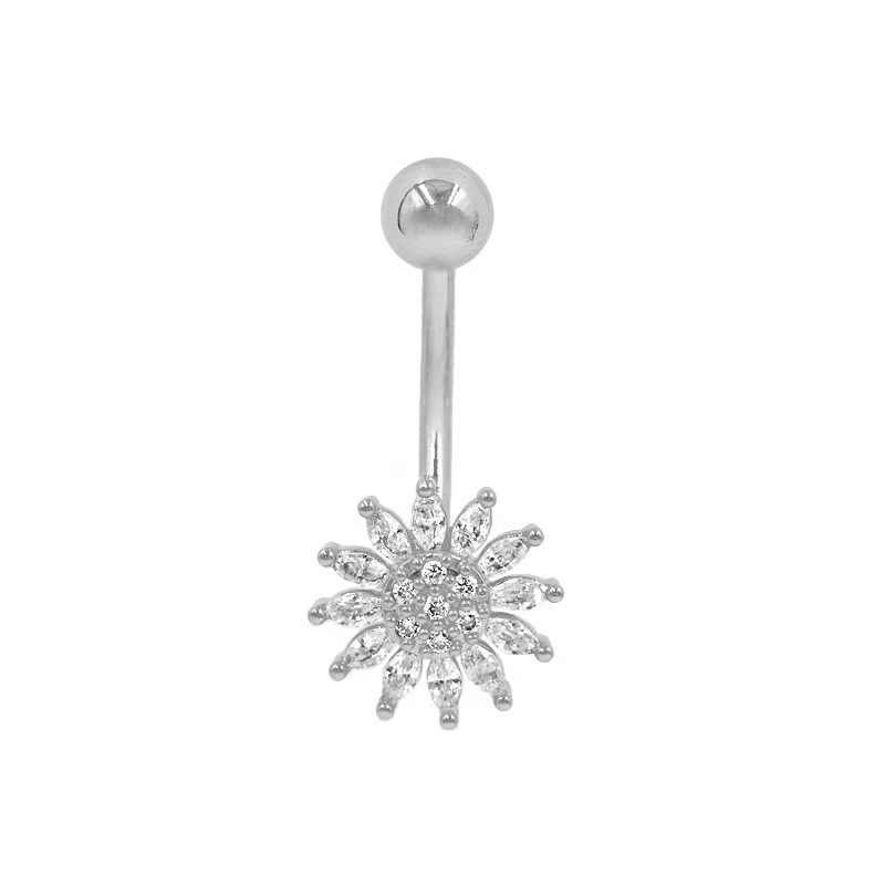 Butterfly Gold Flower Belly Button Ring Stainless Steel CZ Belly Ring Dangle Navel Jewelry - Image 5