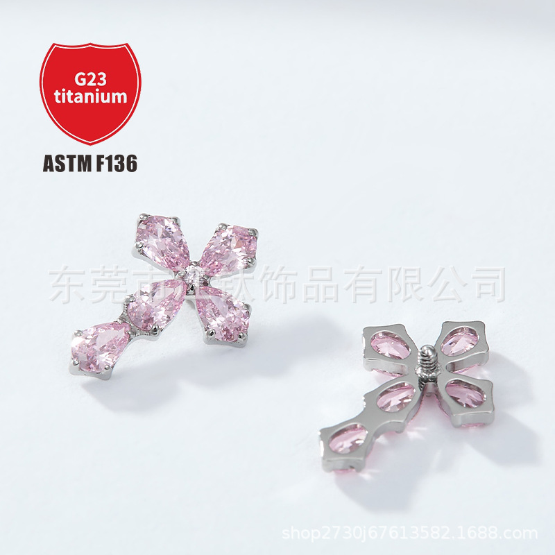 G23 Titanium Water Drop Cross Earring with 5A Zircon - 14G Cartilage Ear Bone Nail Piercing Jewelry - Image 4