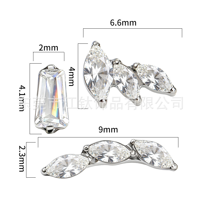 G23 Titanium Alloy Ear Stud with Marquise Leaf Shape Zircon Inlay - Body Piercing Jewelry Earring - Image 2