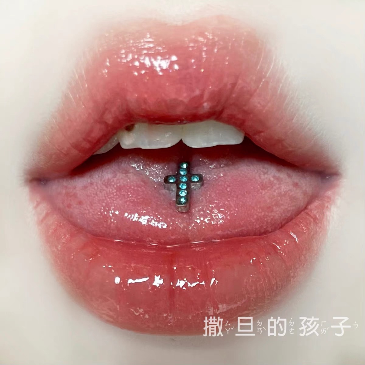 Titanium Steel Cross Tongue Barbell External Thread Hot Girl Tongue Ring Piercing Jewelry Light Purple Crystal - Image 3