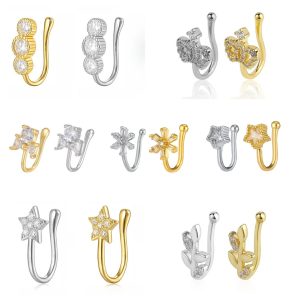 Flower Copper Micro-Set Diamond U-Shape Fake Nose Ring Clip Non-Pierced Fashionable Nose Jewelry