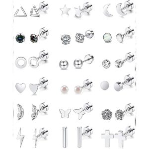 Gold Heart-Shaped Mini Stud Earrings Stainless Steel Geometric Cake Studs for Women