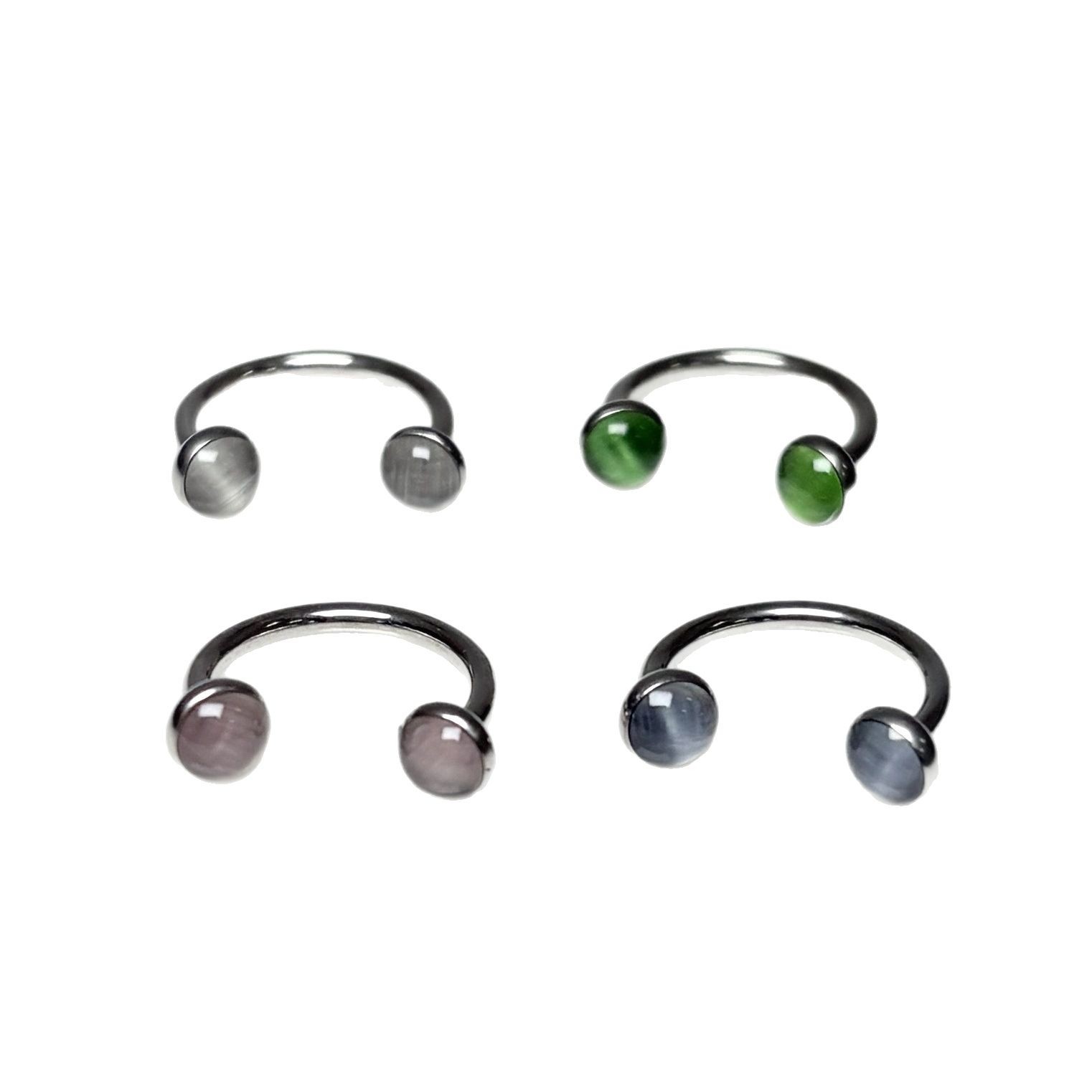 4-Color Polarized Cat's Eye Stone Lip Ring 12mm Inner Diameter 316L Surgical Steel Internally Threaded Lip Hoop for Women Men - Image 5