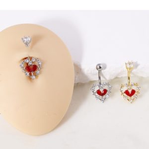 Minimalist Red Heart Flower Navel Ring Titanium Steel Dangle Belly Button Ring for Women