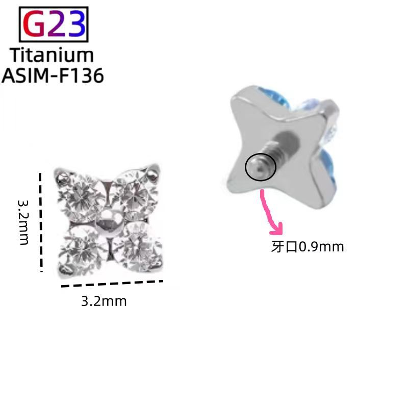 F136 Titanium Four-Leaf Clover Earrings - Finely Carved Flower Earrings, G23 Titanium Alloy Piercing Jewelry for Cartilage Lip Nails Cochlear Nails - Image 4