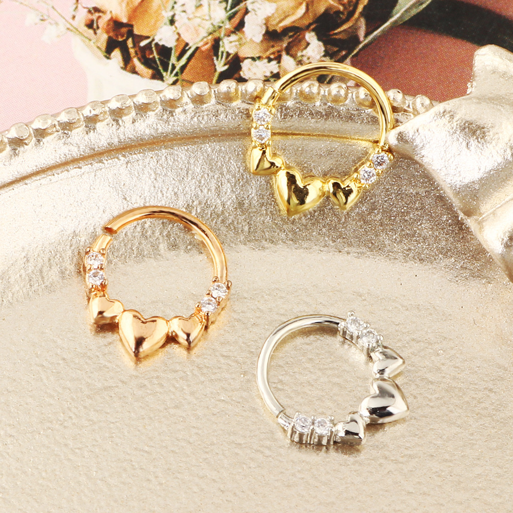 No-Piercing Fake Nose Ring Heart Shape Zircon Punk Nose Clip Ear Cuff Rose Gold - Image 3