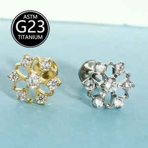 G23 Titanium Earrings Cut Out Flower Inlaid Zircon Ear Bone Nails Body Piercing Jewelry