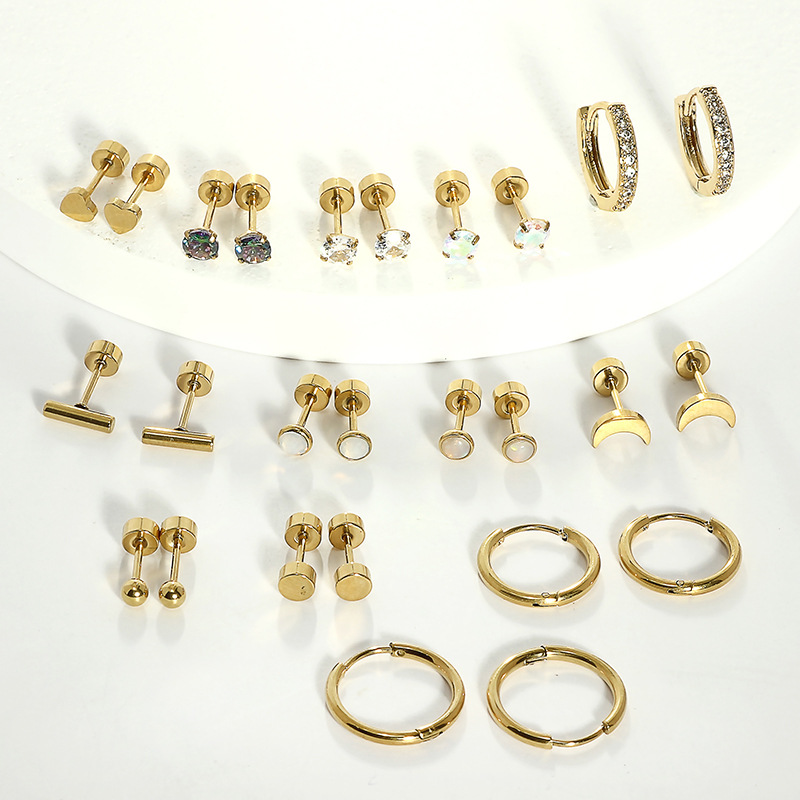 Amazon Best Selling 26Pcs 316L Stainless Steel Round CZ Earring Set Fashion Jewelry Wholesale - Image 2